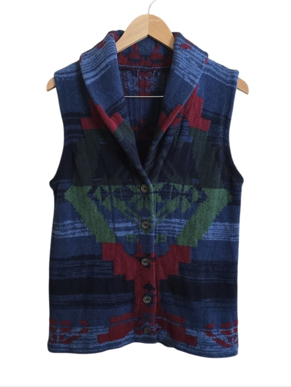 Vintage Chaps Women's Aztec Print Button Down Sweater Vest. Est Size Medium